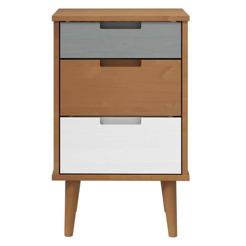 Hailley 40cm W Solid Wood Bedside Table, Brown/Grey
