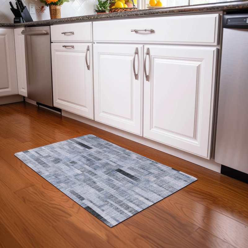 Machine Washable Indoor/Outdoor Claudian ACN1630 Blue 2'6" x 3'10" Rug, Rectangle 1'8" x 2'6"