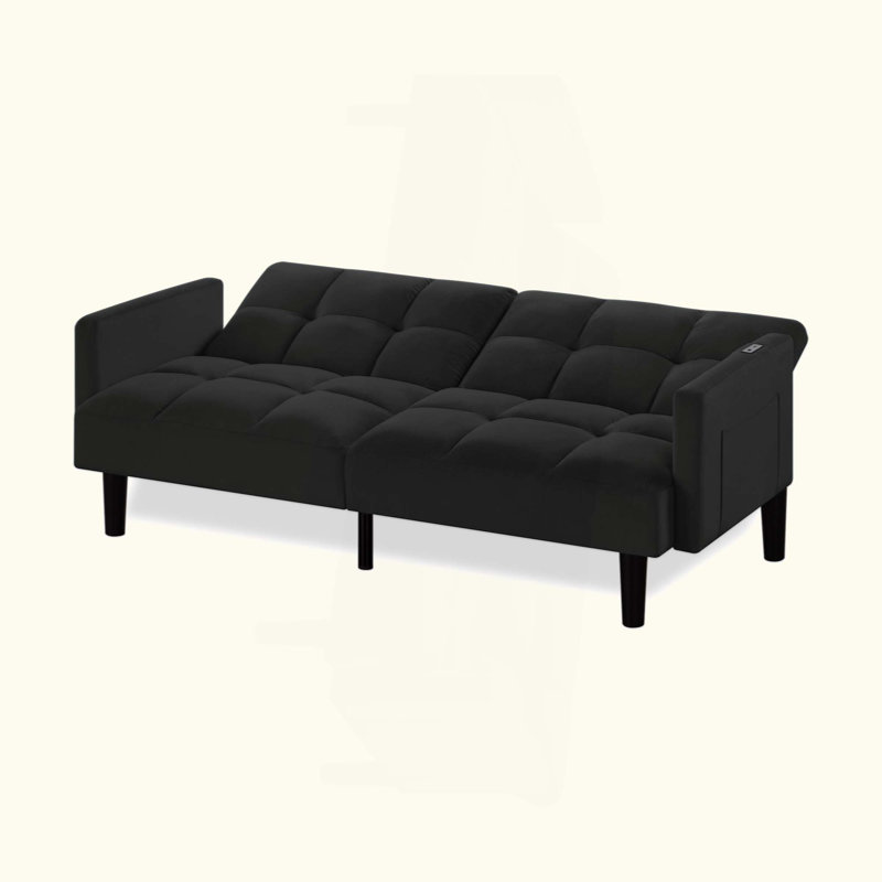 Velvet Futon Couch, Noir