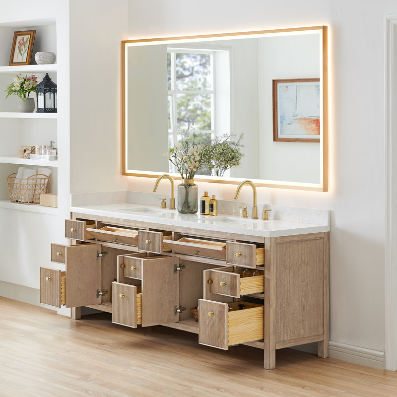 Meuble-lavabo double 84 po avec miroir Lala, Chêne naturel