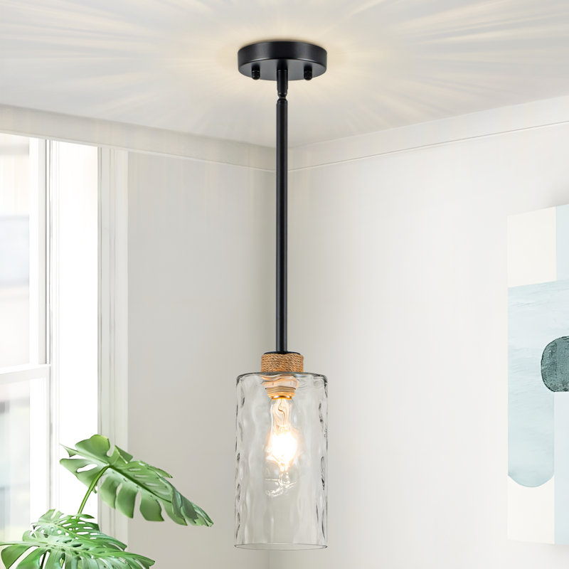 1-Light Simple Glass Pendant Light with Linen, Adjustable Swivel Canopy for Kitchen Island, Dining Rooms, Entryways