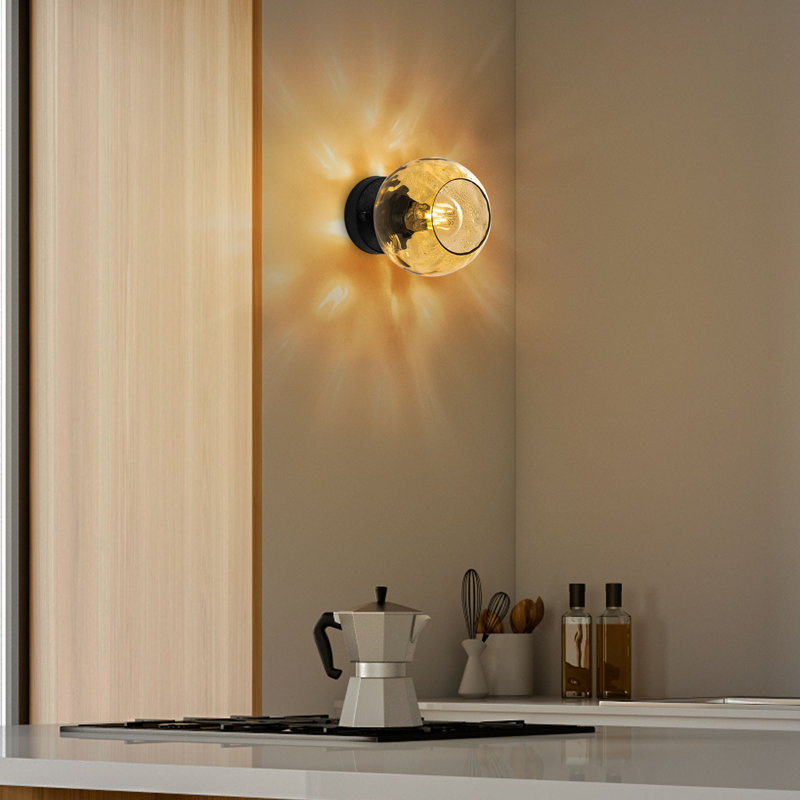 Lampe murale moderne, jaune et noir, 5,9 x 7,1 x 5,9 pouces | Corps en métal robuste avec capuchon en verre, plaque de base de 5,9 pouces | Douille E27 (40 W maximum) | Éclairage élégant pour le salon, la chambre à coucher et les espaces de bureau