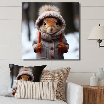 Squirrel With Hat In Snow - Squirrel Animal Wall Art