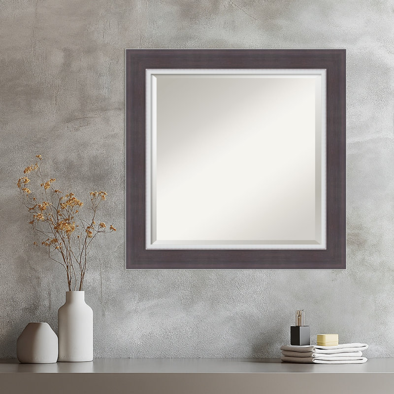 Ellie Beveled Framed Wall Mirror, 25.5" x 25.5", Brown Silver