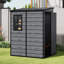 Dark grey wood grain plastic tool shed