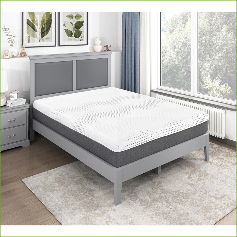 Matelas Matelas hybride en mousse viscoélastique infusée de gel 12 po Eastern King Green Blanc neige, Très grand lit