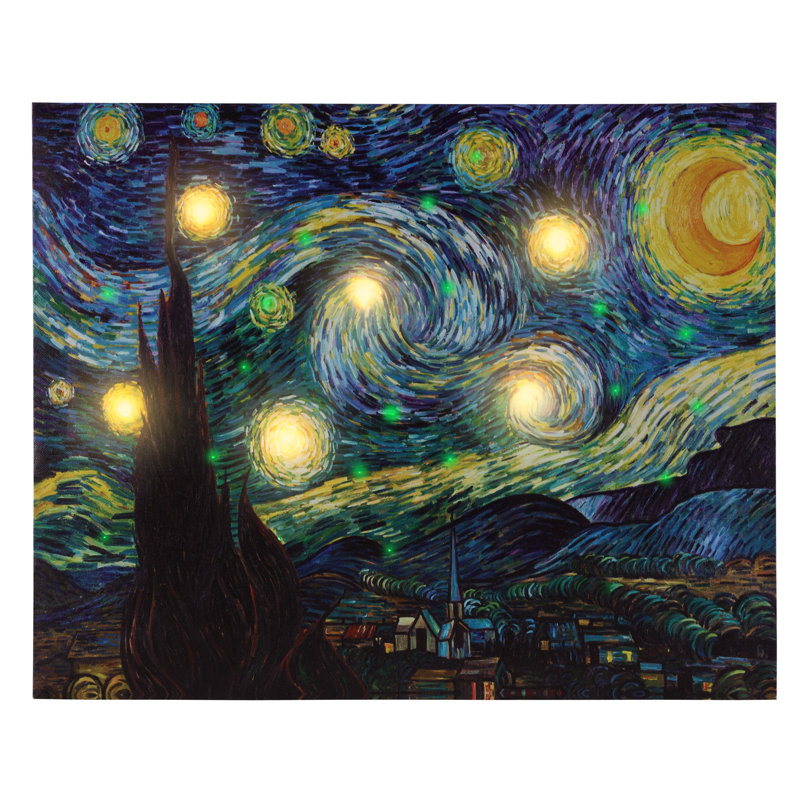 LED Lighted Canvas- Starry Night and Candle Set, 16'' H x 20'' W x 0.75'' D
