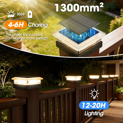 4x4 Post Solar Lights 4 Pack, 4 Lighting Modes Solar Post Cap Lights for 4x4 3.5x3.5 Wood/Vinyl Posts, Ip67 Waterproof 96 LED Fence Deck Post Lights Solar Powered for Patio Porch, Black -12 PACK