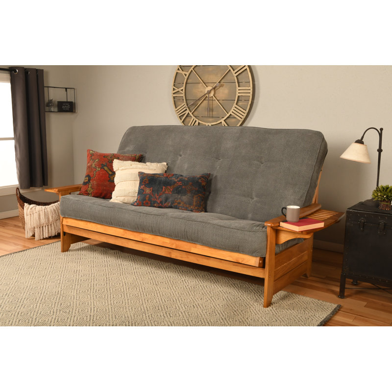 Stratford 86" Wide Queen Futon and 6000 Mattress, Butternut, Marmont Thunder