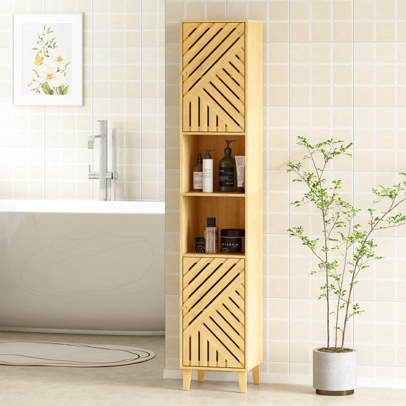 Manufactured Wood, Bamboo Freestanding Bathroom Cabinet