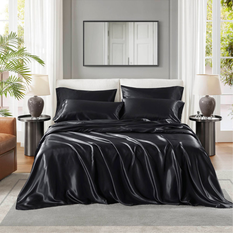 Ensemble de draps 7 pièces, Couvre-lit très grand + 6 pièces supplémentaire, Noir