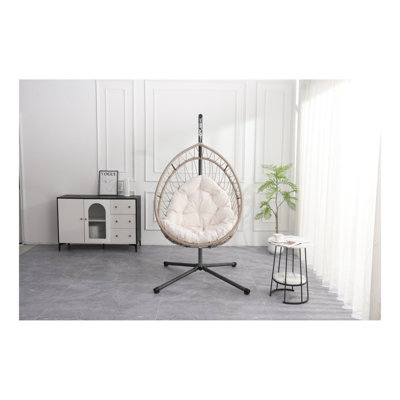 Chaise d'extérieur suspendue en forme d'œuf avec support, chaise de patio en osier, chaise berçante d'intérieur, hamac d'extérieur, lin