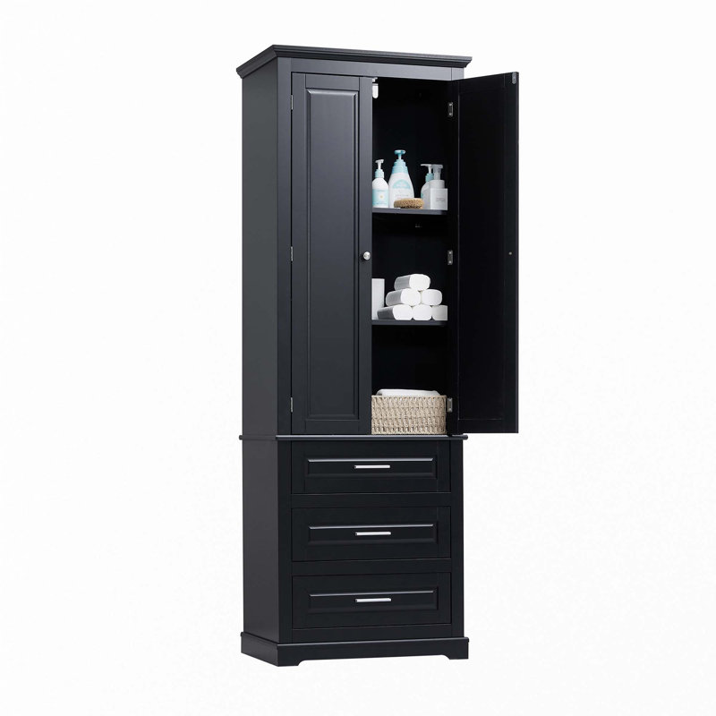 Tall Storage Cabinet With Three Drawers, Black