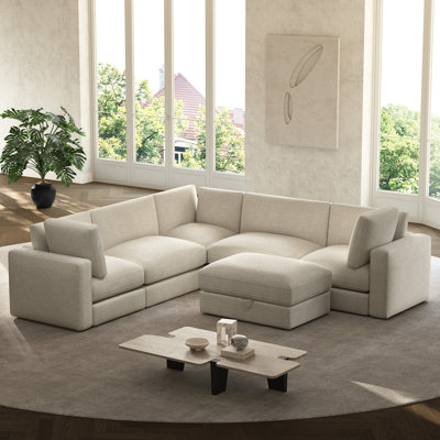 110'' Deep Seat Modular Corner Sectional Sofa Couch With Storage Ottoman