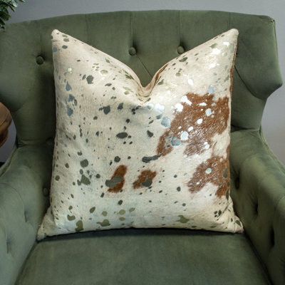 Coussin décoratif en cuir de vache véritable brun doré et ivoire Thomas Collection® 22 po x 22 po 16634A