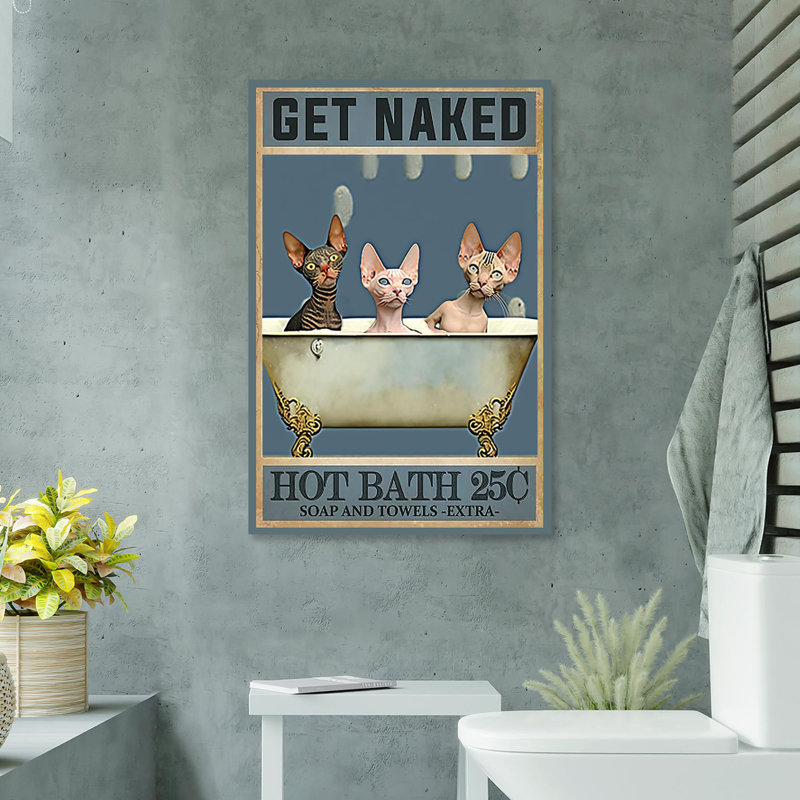 Sphynx Cat Hot Bath - 1 Piece Rectangle Graphic Ar " Sphynx Cat Hot Bath - 1 Piece Rectangle Graphic Art Print On Wrapped Canvas "
