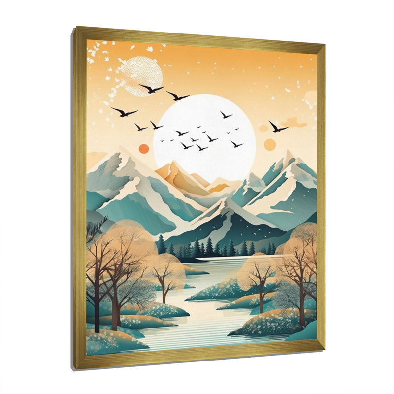 «Snow Covered Mountain Peaks II», reproduction d'art sur toile, H 32 po x l 24 po x P 1 po, Encadrement doré
