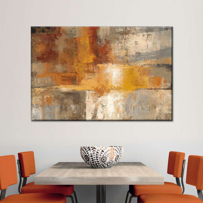 Abstrait argent et ambre, reproduction sur toile, H 8 po x l 12 po x P 1 po