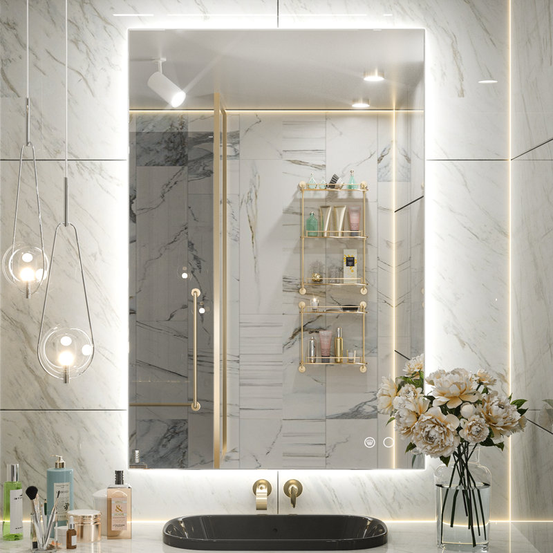 Adorna LED Backlit Frameless Lighted Bathroom Vanity Mirror Wall Mirror Dimmable Anti Fog, 24" x 36"