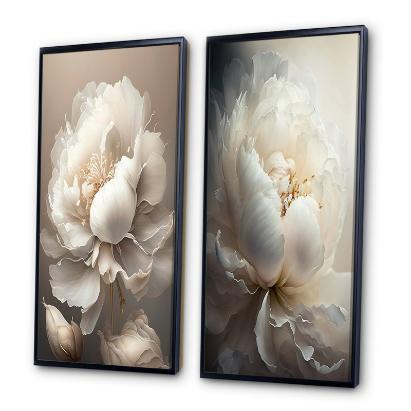 «Pivoine VI» - 2 pièces, H 40 po x l 40 po, Cadre noir