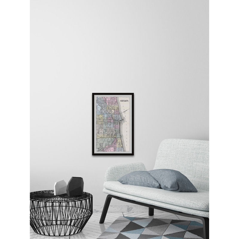 «Colored Chicago Street Map» - Reproduction encadrée sur papier, H 24 po x l 36 po x P 1,5 po