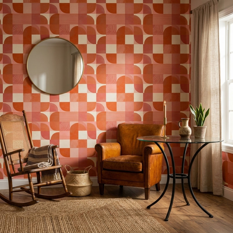 Murale rétro Mid Century, Peel and Stick