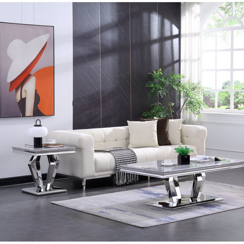 Ottavia Black and Gold End Table , Silver