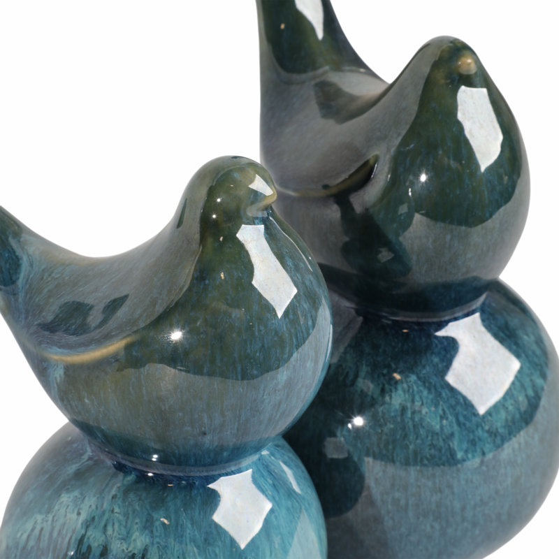 Statues d'oiseaux décoratives en céramique pour la décoration intérieure - Sculpture moderne pour bureaux ou décoration de salon - ensemble de 2, 9 po, 7 po, bleu