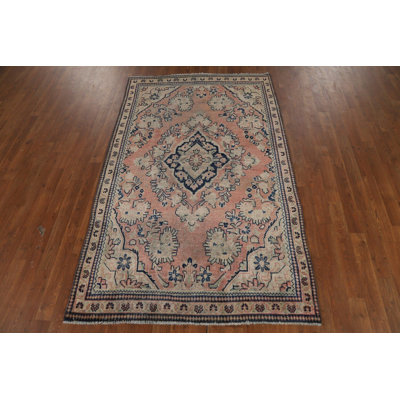 Tapis traditionnel rose en laine antique 4 x 7