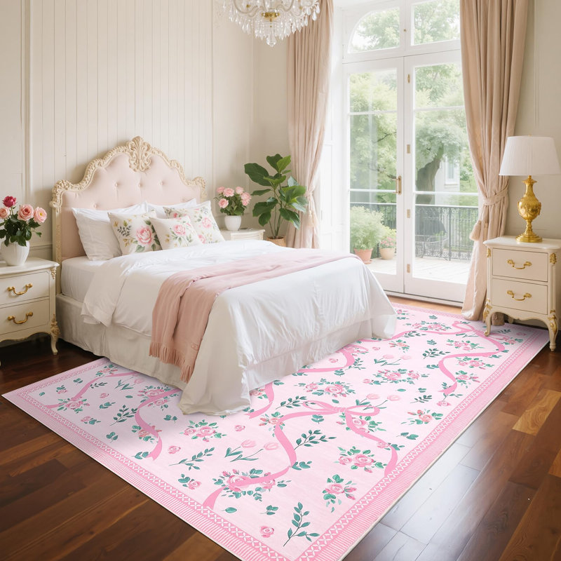 Tapis décoratif lavable, Rose, Rectangle 10' x 13'