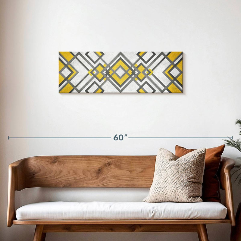 Diamant abstrait géométrique sur toile, H 12 po x l 36 po x P 1,25 po
