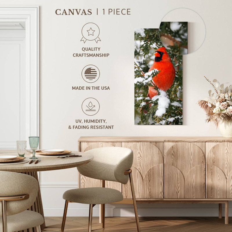 Cardinal en hiver, H 30 po x l 15 po
