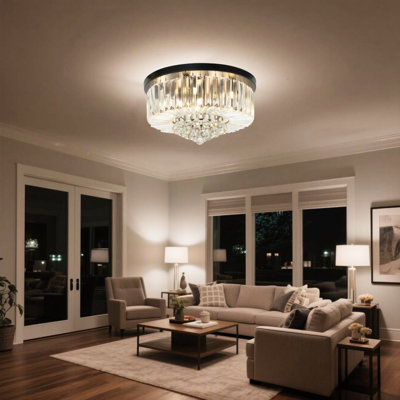 Ceiling Light Fixture - 23.6 Inch Round Cake Crystal Ceiling Light - High Quality K9 Crystal/e12 Base/no Light Source/wall Control