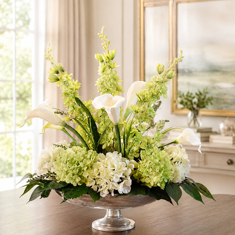 Green and White Mixed Centerpiece in Bowl