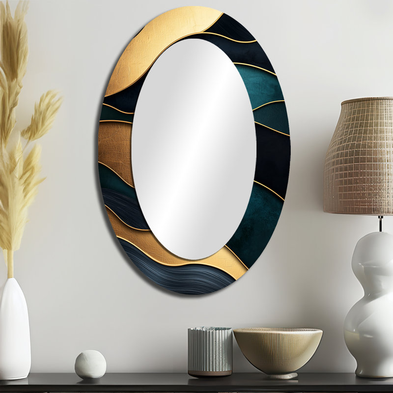 Soft Marble Coastal Balance I - Modern Oval Wall Mirror, 36" x 24"