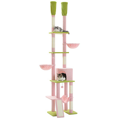 Cactus Cat Tree Floor To Ceiling Cat Tower With Adjustable Height(85-112 Inches), 7 Tiers Climbing Activity Center With Cozy Hammocks, 5 Platforms And Scratching Posts For Indoor Cats