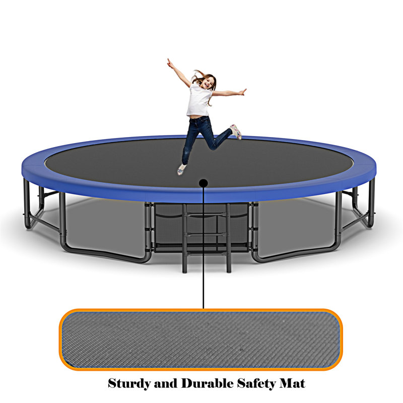 Blue 16 ft. Round Outdoor Trampoline with Enclosure Net