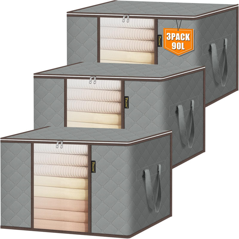 3 Pack Large Capacity Storage Bags - Durable, Breathable Organizers With Clear Window, Gray