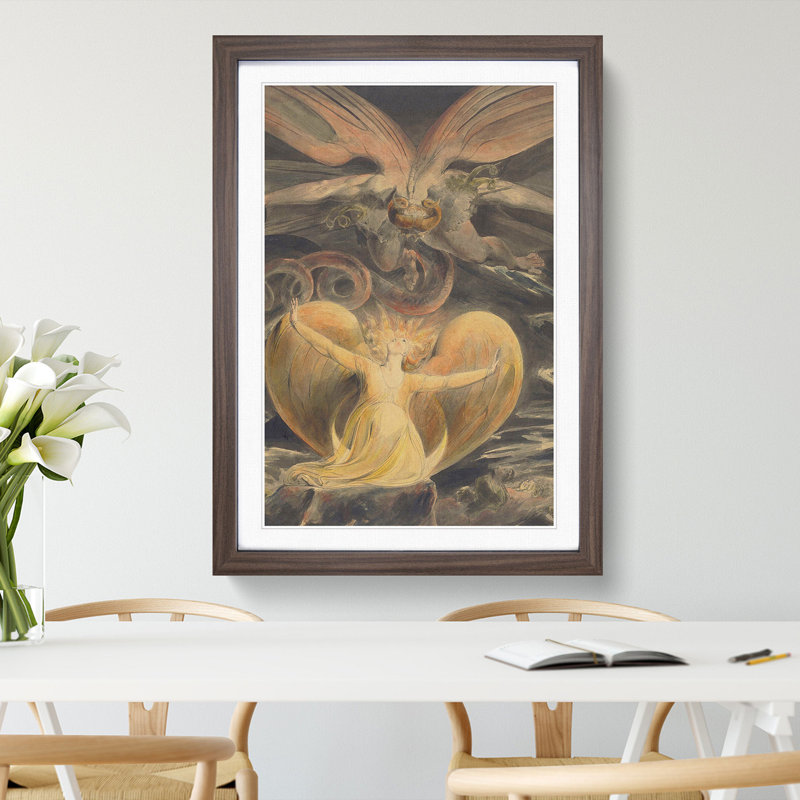 The Great Red Dragon by William Blake - Picture Frame Painting on MDF, 48cm H x 36cm W x 2cm D, Walnut