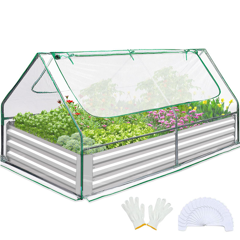 Clear Galvanized Metal Raised Garden Bed with Greenhouse Cover