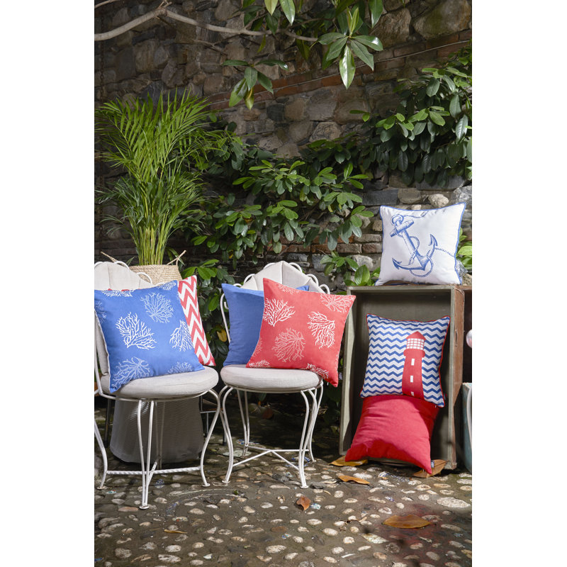Blue and White Coastal Reef Polyester Pillow Covers Set of 4