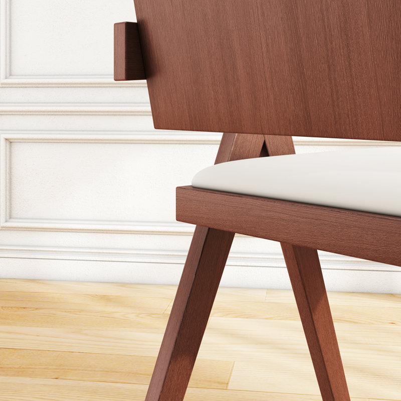 Chaise de salle à manger noyer, similicuir blanc, ensemble de 2