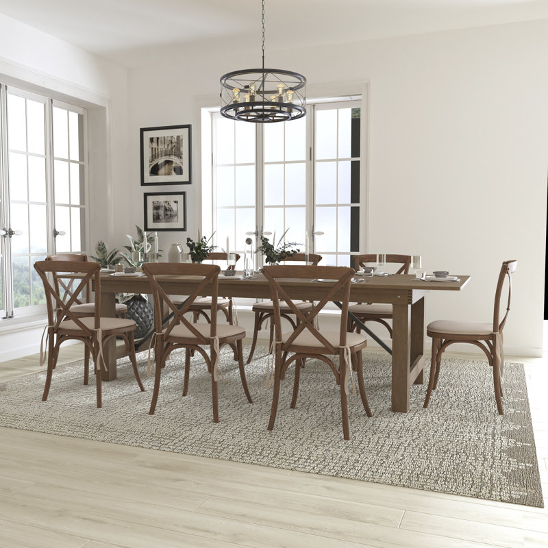 Ensemble de table de ferme pliante rustique Aylar avec chaises Ã  dossier croisÃ© et coussins, H 30 po x l 40 po x L 108 po