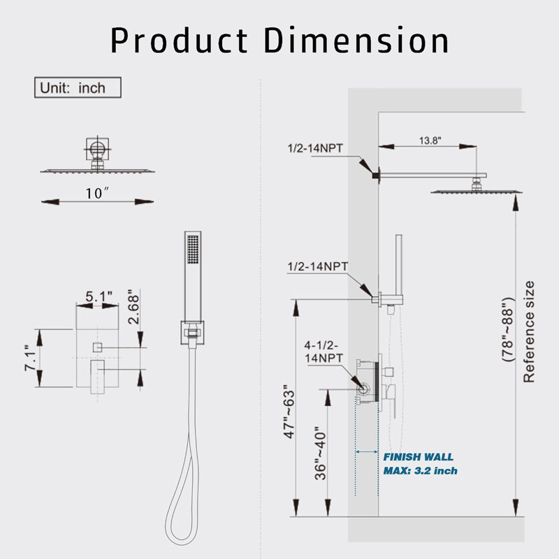 Alesco Luxury Shower System With High-Pressure Rainfall Showerhead And Handheld Spray Combo, Solid Brass Construction With Brushed Finish, Includes Valve And Trim Kit