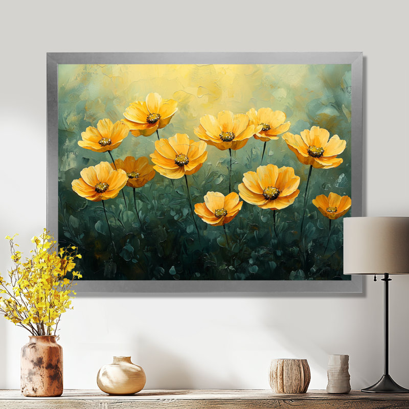 «Dahlia Flower Summer Horizons II» - art mural Dahlia, Reproduction encadrée d'une seule photo sans pass, Argent argent