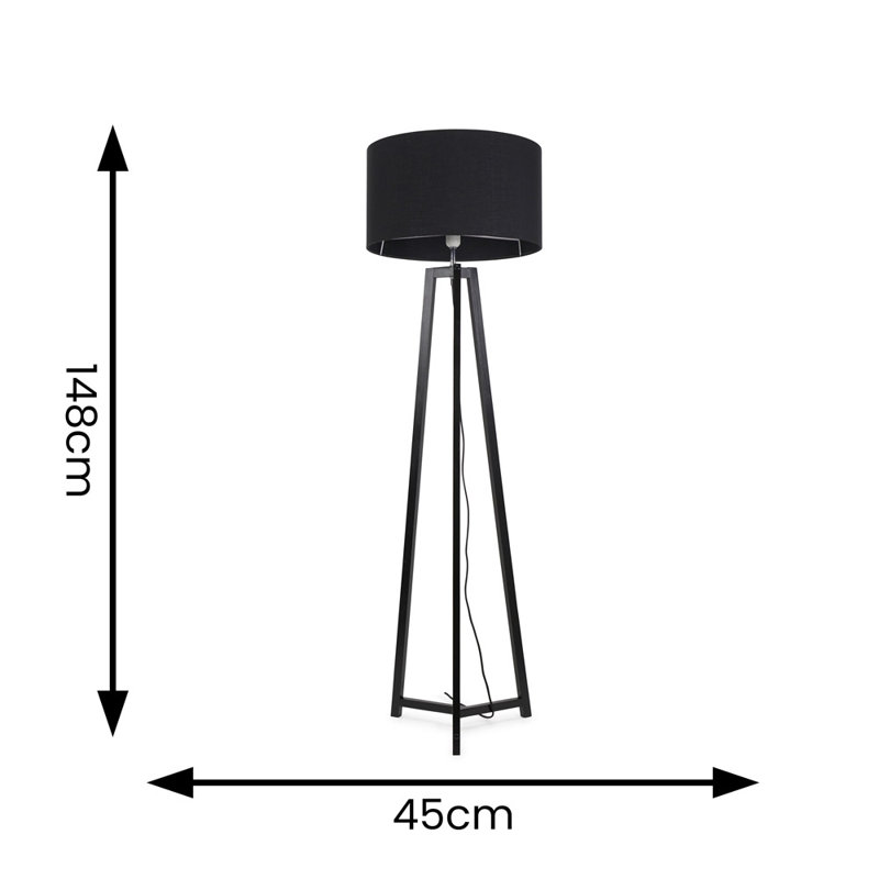 Rhavyn 148cm Traditional Floor Lamp, Black, Matte Black