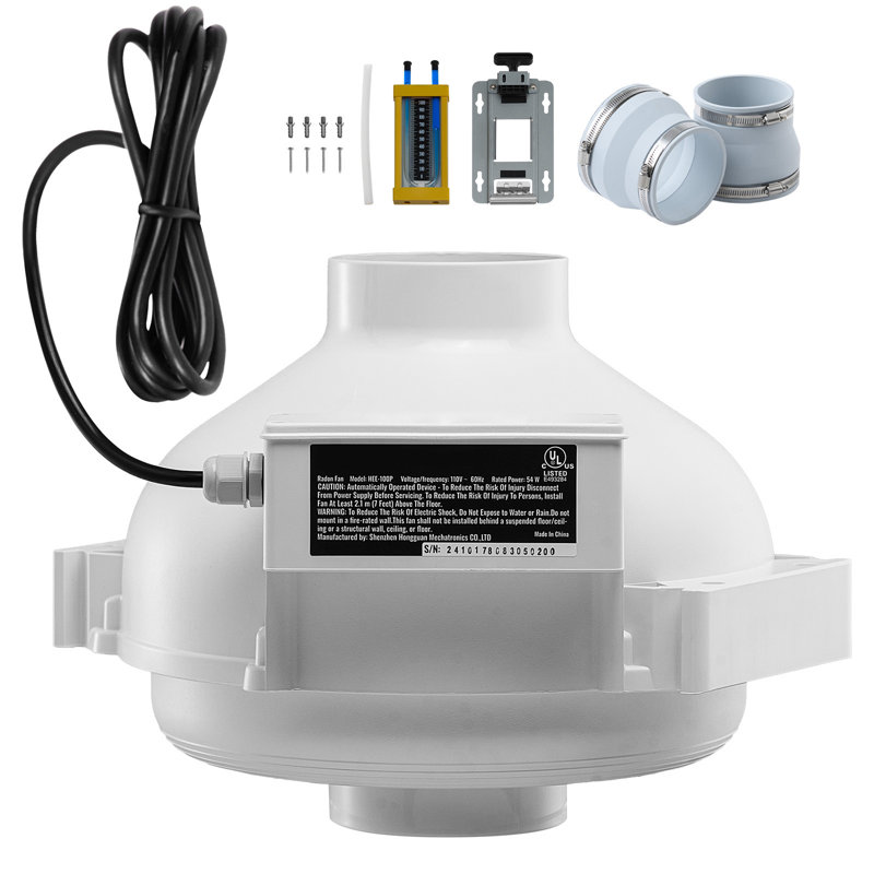 4" to 4.5" Radon Mitigation Fan System Kit Quiet 260 CFM Inline Duct Waterproof