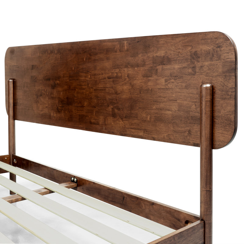 Structure de lit grand en bois massif avec tête de lit, lit plateforme en bois de style scandinave Signature, capacité de finition de noyer de 800 lb, convient à tous les matelas, aucun sommier tapissier requis, antidérapant et silencieux, assemblage facile