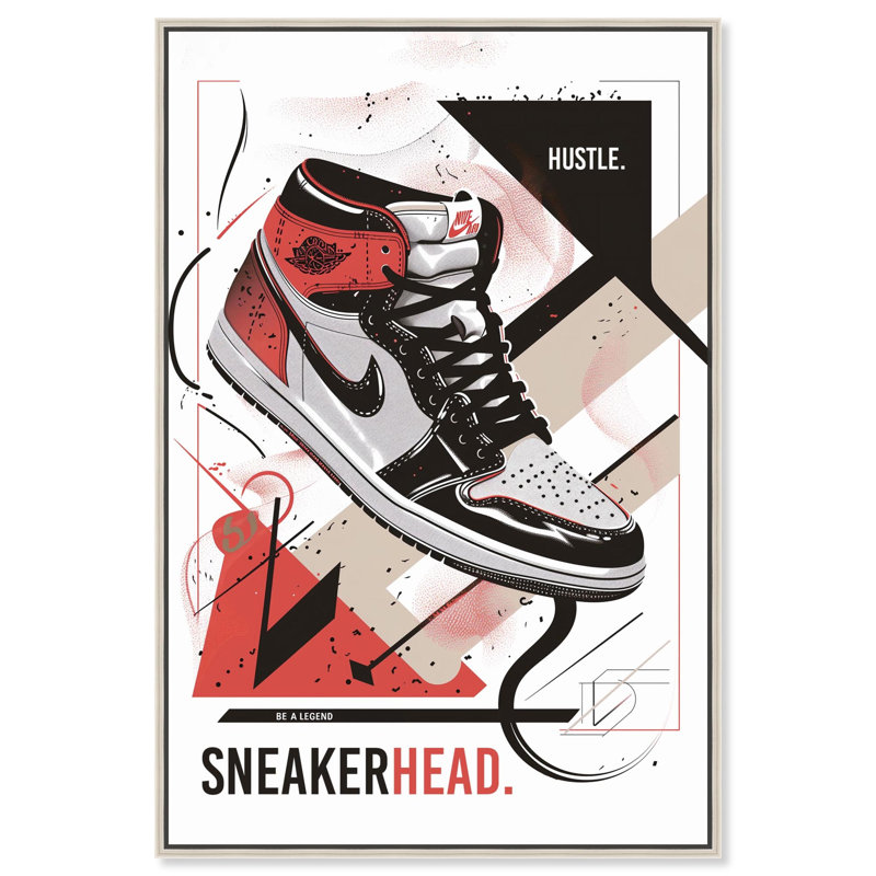 Toile élégante Sneakerhead par Art Remedy, H 16 po x l 11 po, Argent argent, Floater Frame