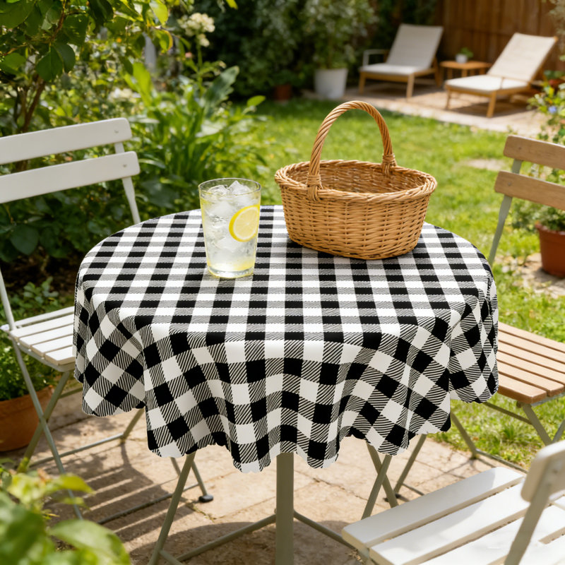 Checkered Tablecloth 152x152cm Round Black-and-White Check Pattern Party Picnic Dinner Decorative Table Cover
